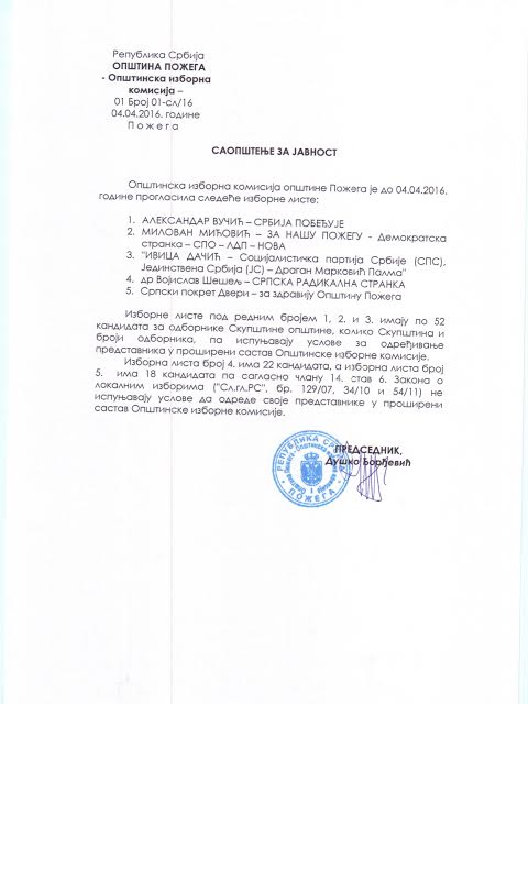 opštinska izborna lista POŽEGA